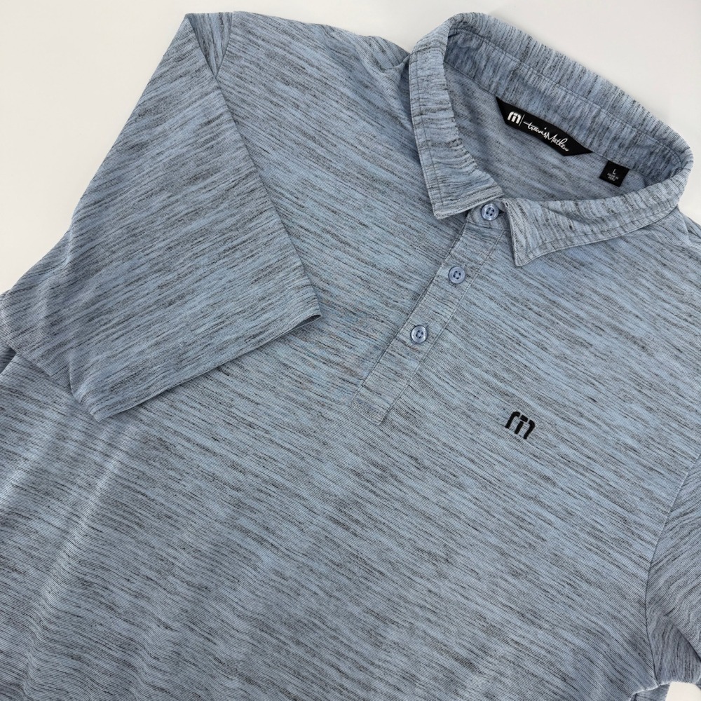 TravisMathew Polo Shirt Mens L Blue Gray Space Dye Heathered Golf Short Sleeve